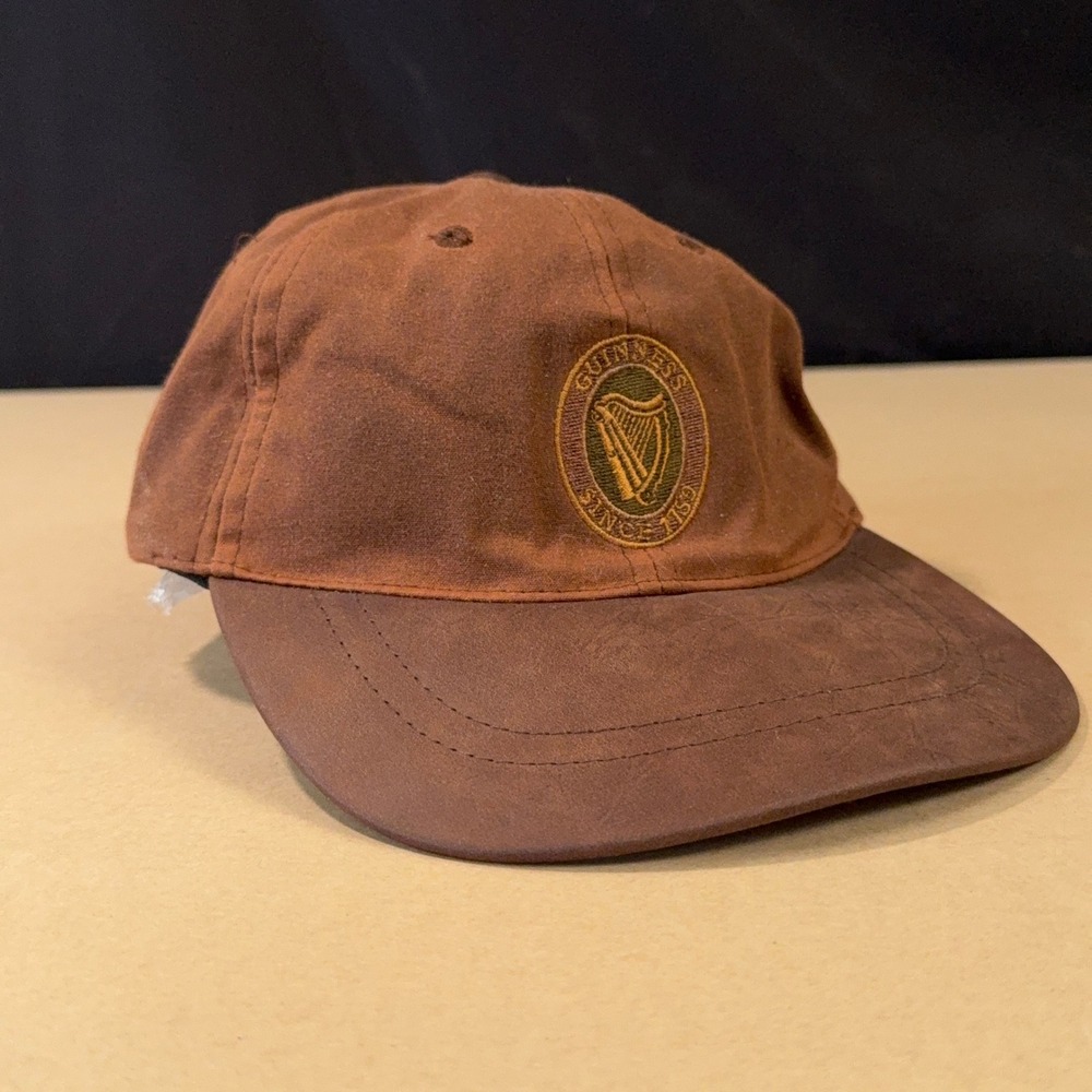 Guinness Baseball Cap Mens OSFM Brown Leather Peak Harp Logo Hat